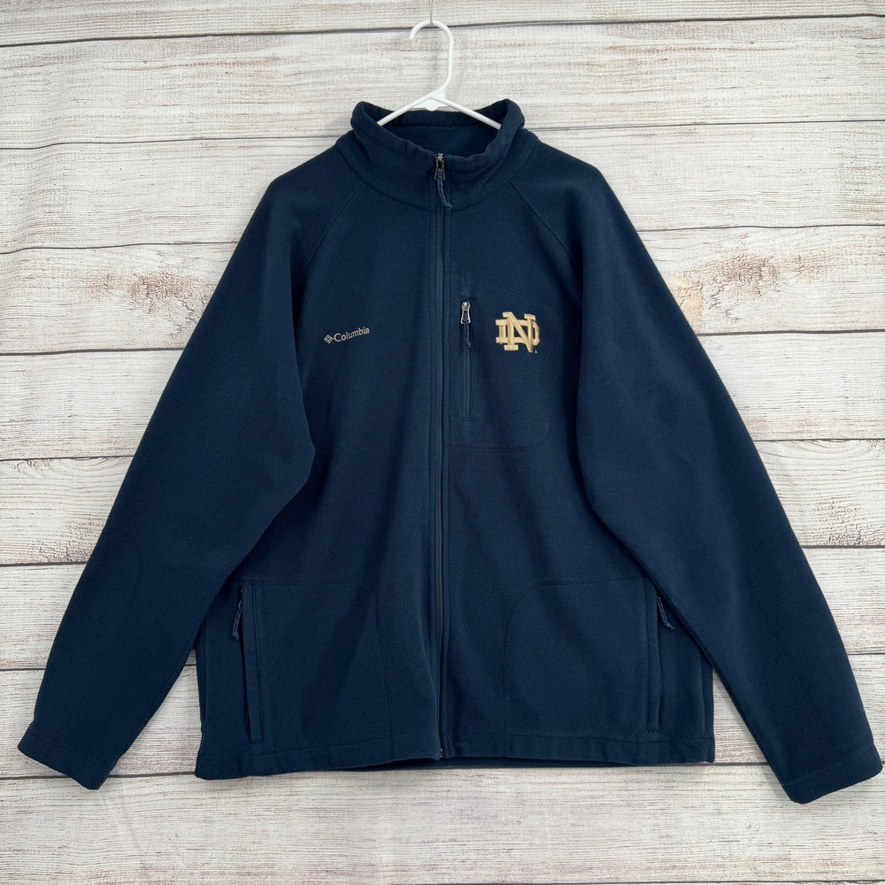 Columbia Fleece Jacket Mens XL Navy Notre Dame Omni-Heat Full Zip XM3951